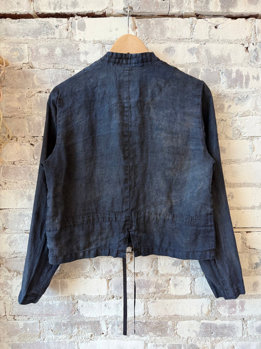 Indigo Charcoal Dyed Linen Dobby Jacket - DUNE + SALT