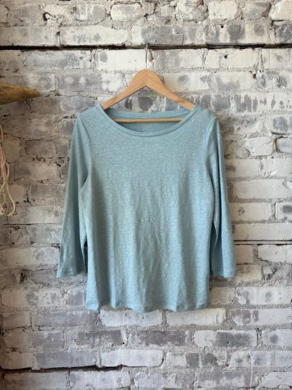 Stretch Linen 3/4 Sleeve Semi Relaxed Boatneck - Bleu Calanques - DUNE + SALT