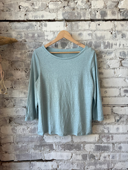 Stretch Linen 3/4 Sleeve Semi Relaxed Boatneck - Bleu Calanques - DUNE + SALT