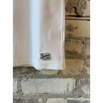 Kepani Raffy men's white crew neck SS sweatshirt, casual style, soft fabric, shown on a model.