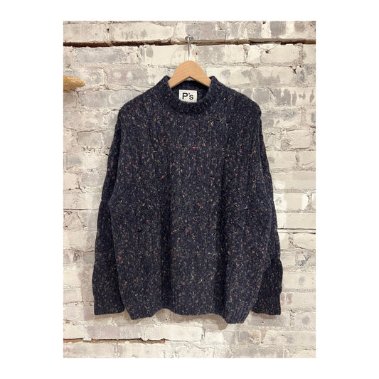 Over P's Cable Knit Donegal Sweater - Blue/Navy - DUNE + SALT