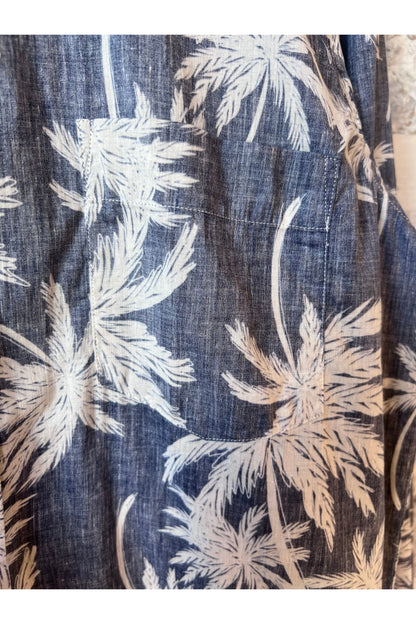 Paul Palm Tree Print Cotton Shirt - Navy - DUNE + SALT
