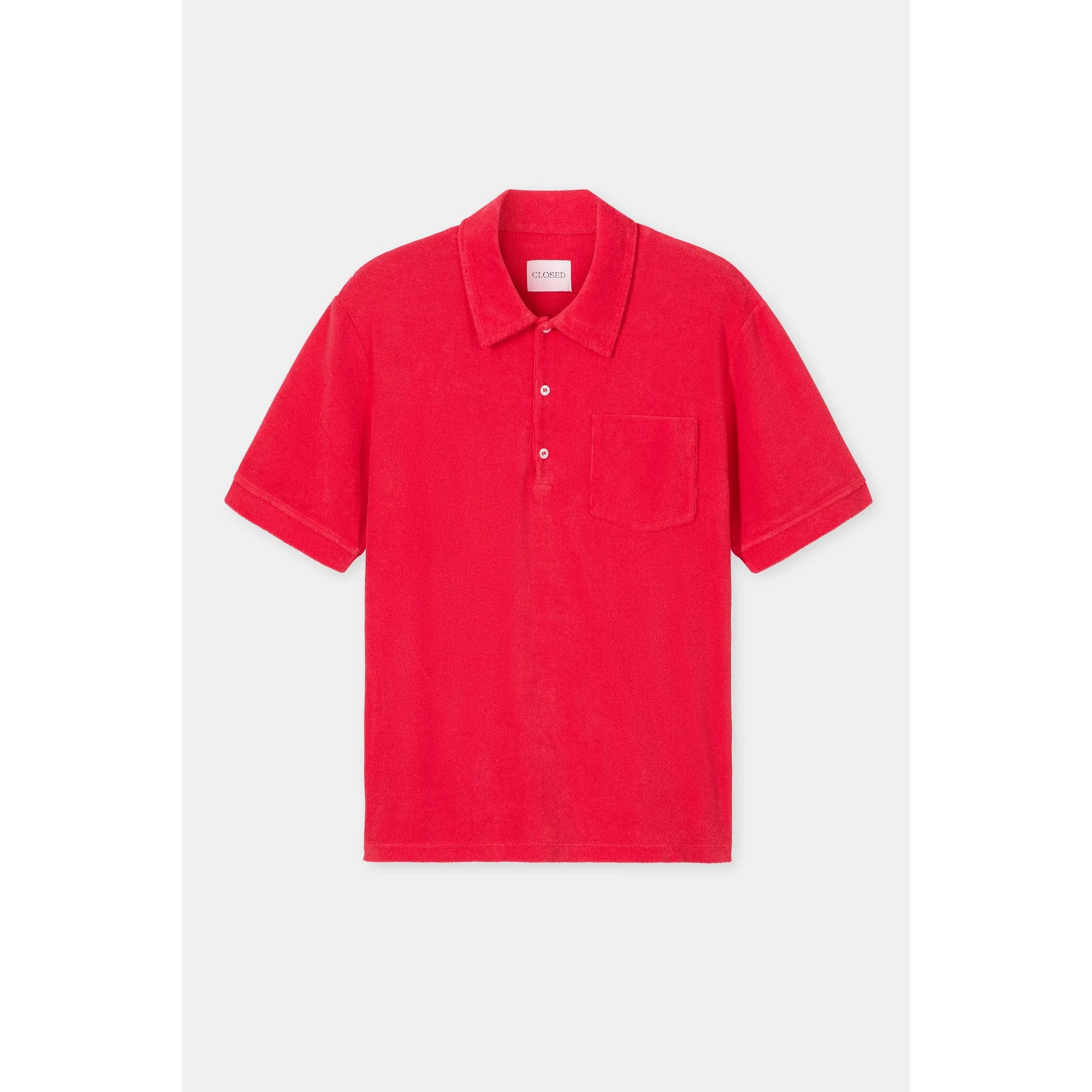 Men's short sleeve polo shirt in laser red by Closed Men's, featuring a classic collar and breathable fabric.