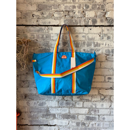 Men's Reef Blue Bon Bag beach tote by Sundek with rainbow accents, featuring sturdy handles and spacious interior for beach essentials.