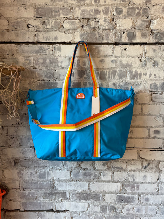 Bon Bag Beach Tote with Rainbow Details - Reef Blue