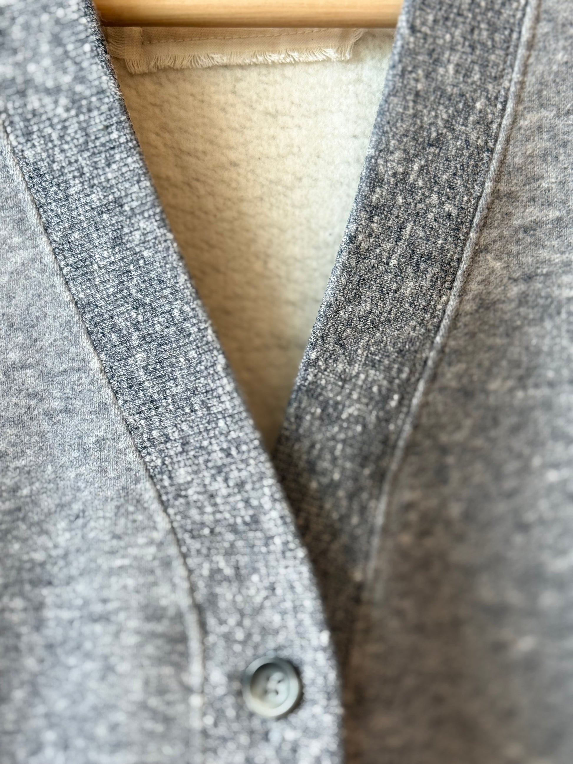 V::Room Cotton Tencel Brushed Fleece LS Cardigan - Heather Charcoal Dark Gray
