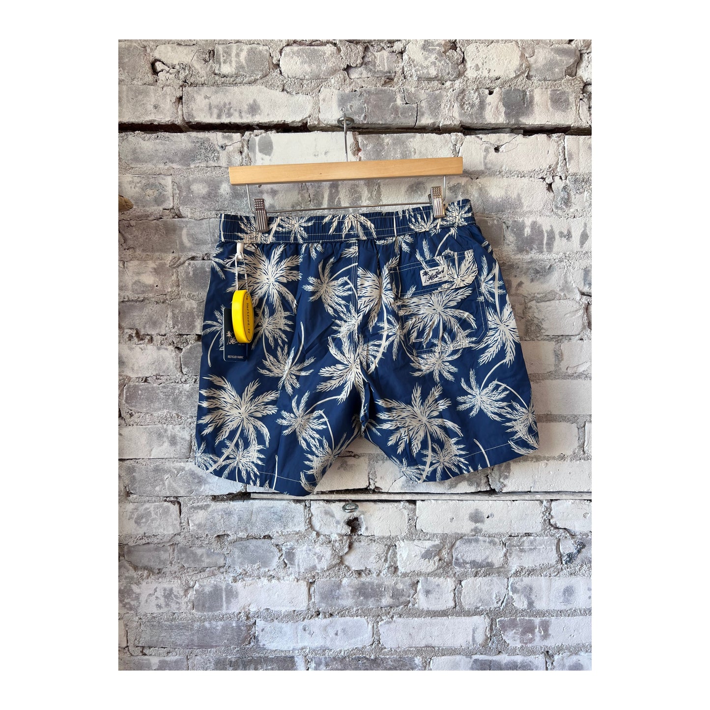 Palm Print Recycled Nylon Swim Trunk - Navy - DUNE + SALT
