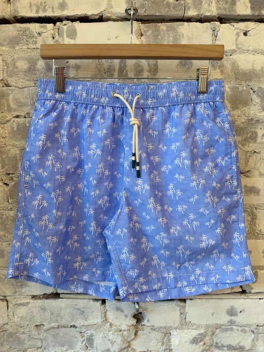 "Palms" Nylon Woven Swimshort - Sky Blue