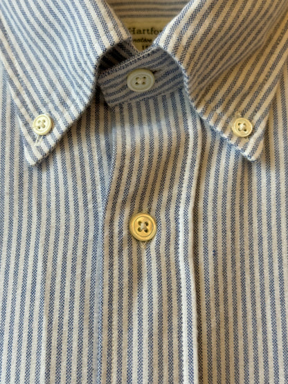 Hartford Men's Pitt Brushed Oxford Woven Shirt - Blue Stripe Dark Gray