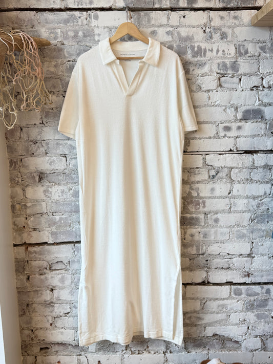 Organic Cotton Terry Elbow Sleeve Polo Maxi Dress - Milk - DUNE + SALT