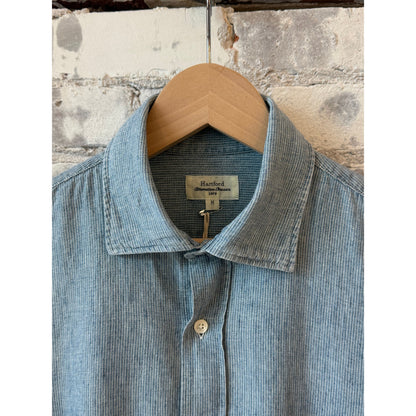 Men's Paul Woven Yarn Dyed Shirt in Light Hairline Indigo Stripe by Hartford Men's, featuring woven fabric and casual style.