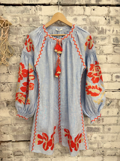 Pixel Rose Mini Dress - Light Blue Melange - DUNE + SALT