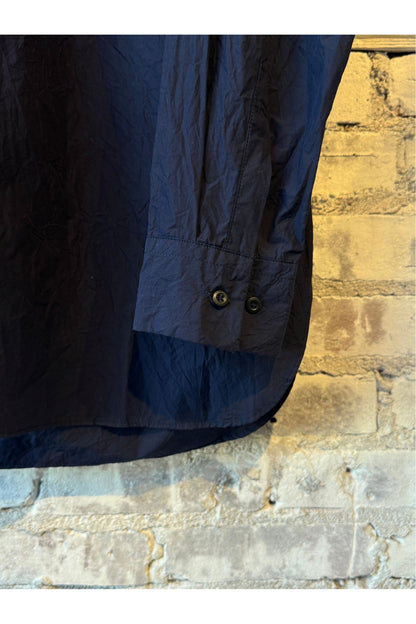 Crinkle Typewriter Regular Collar Shirt - Navy - DUNE + SALT
