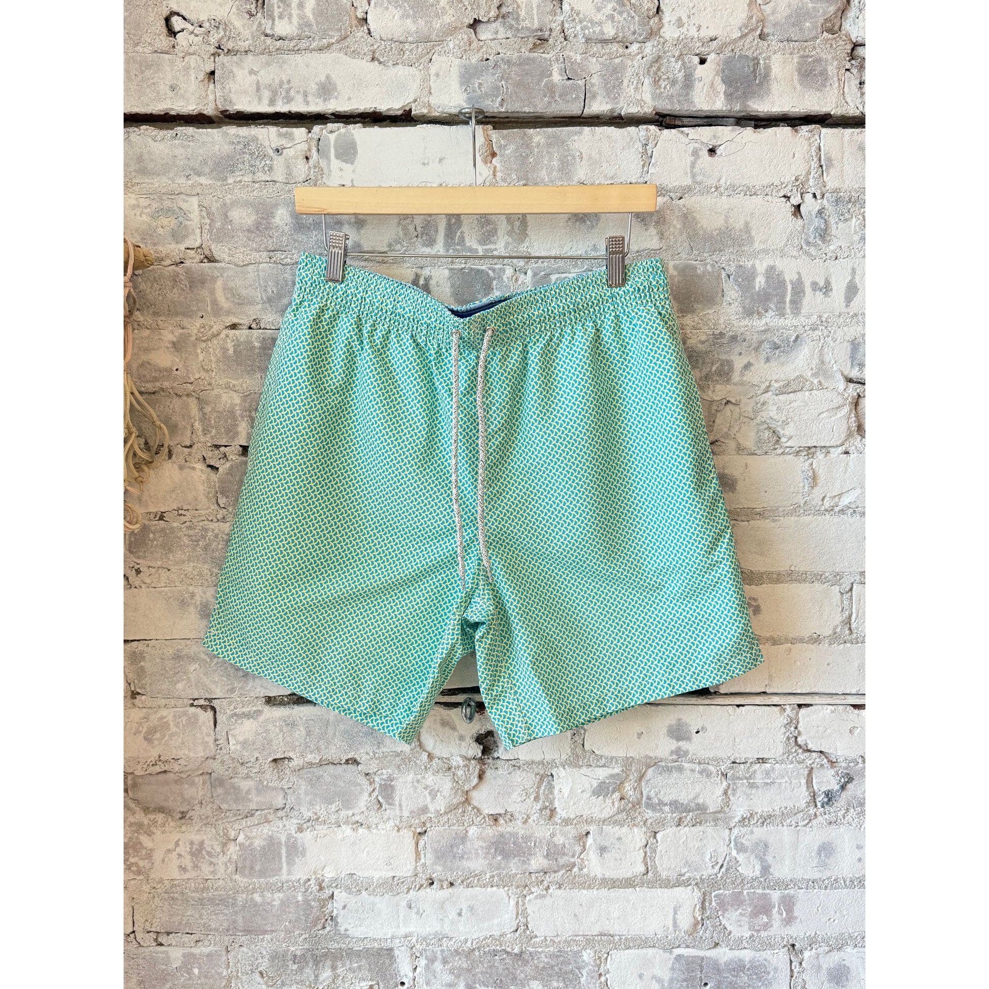 Men's Cyclist Liner Swim Trunks - Wave Print Aqua/Yellow - DUNE + SALT