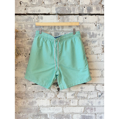 Men's Cyclist Liner Swim Trunks - Wave Print Aqua/Yellow - DUNE + SALT