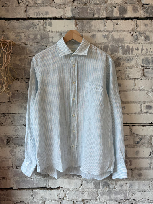 Hartford Men's Paul Woven Shirt - Sky & White Dark Gray