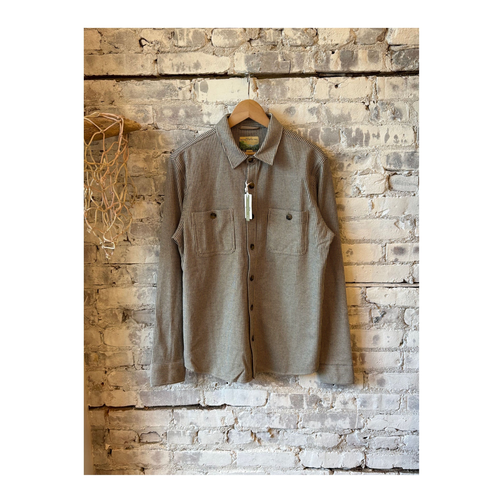 Pacifica Stretch Twill Overshirt - Grey Railroad Stripe - DUNE + SALT