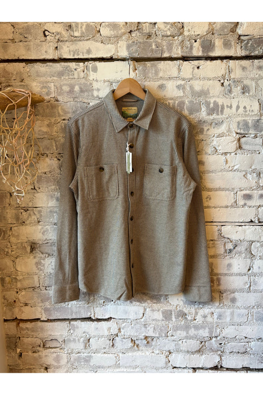 Pacifica Stretch Twill Overshirt - Grey Railroad Stripe - DUNE + SALT