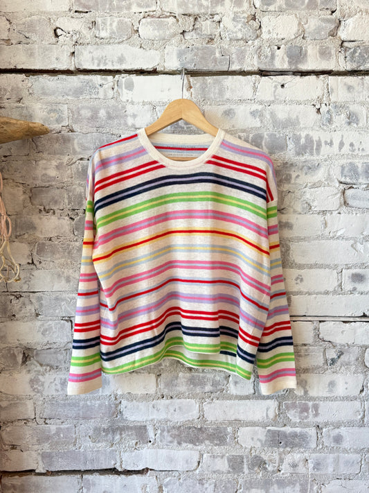 Extrafine Cashmere Novelty Stripe L/S Relaxed Crew - Milk - DUNE + SALT