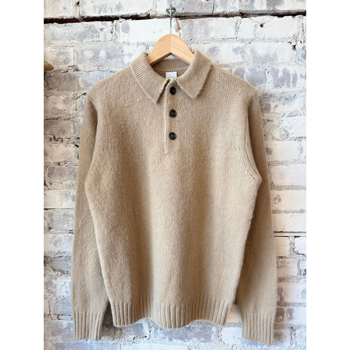 Aspesi LS Knit Polo - Sand Gray