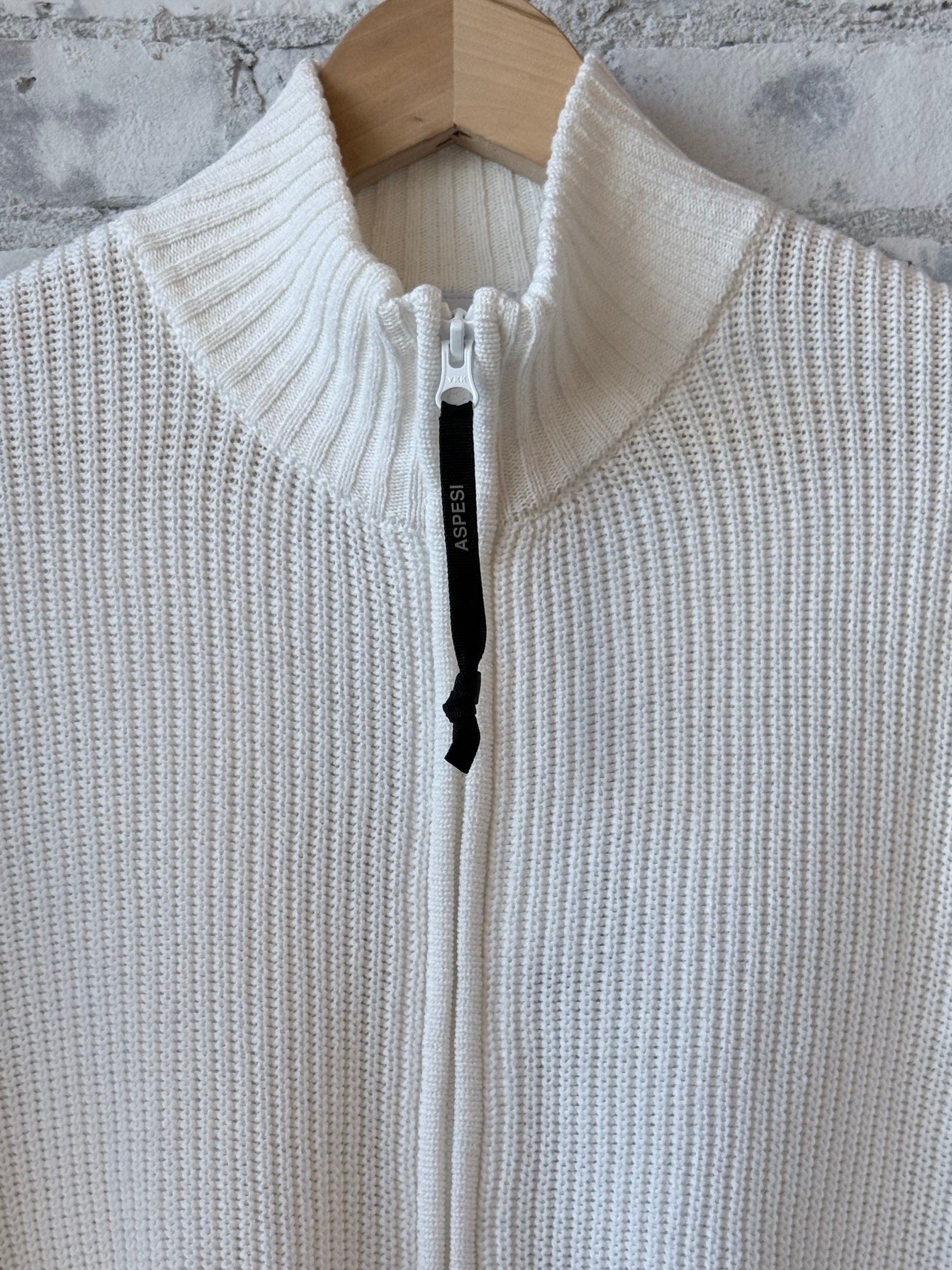 Cotton-Yarn Zip Up Sweater - White - DUNE + SALT