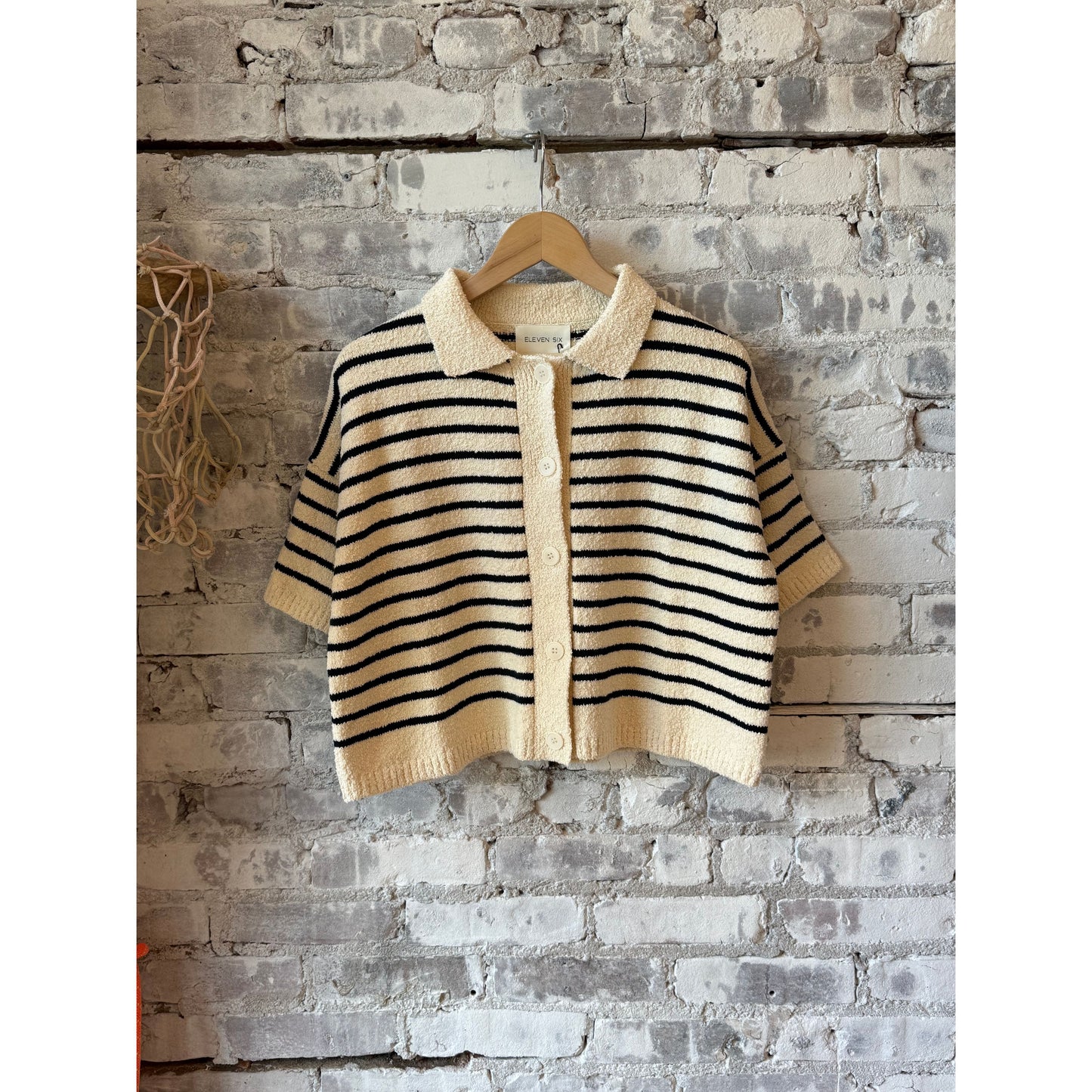 ELEVEN SIX Romy Shirt Cardi - Ivory/Navy Stripe Dark Sea Green
