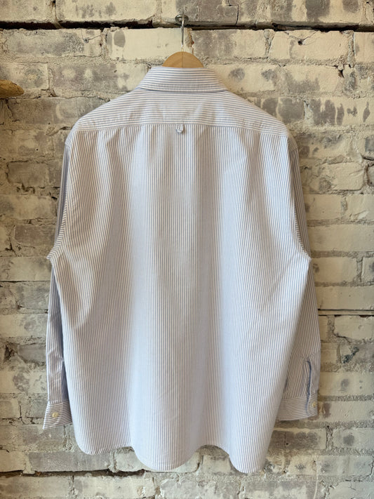 P's Striped Ripped Oxford Shirt - White/Blue Stone Wash - DUNE + SALT