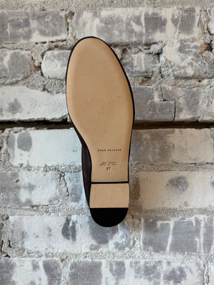 Women's Dear Frances Gio Loafer in espresso leather, showcasing stylish slip-on footwear with a sleek design and smooth finish.