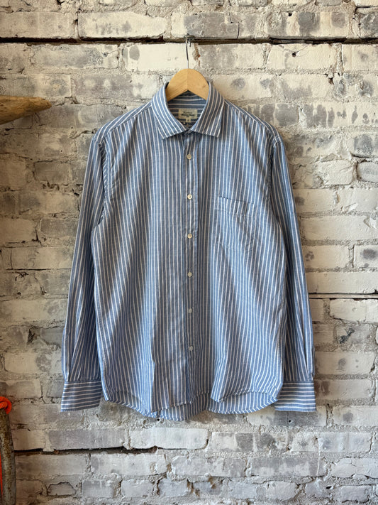 Hartford Men's Paul Striped Woven Shirt - Mid Blue/White Dark Gray