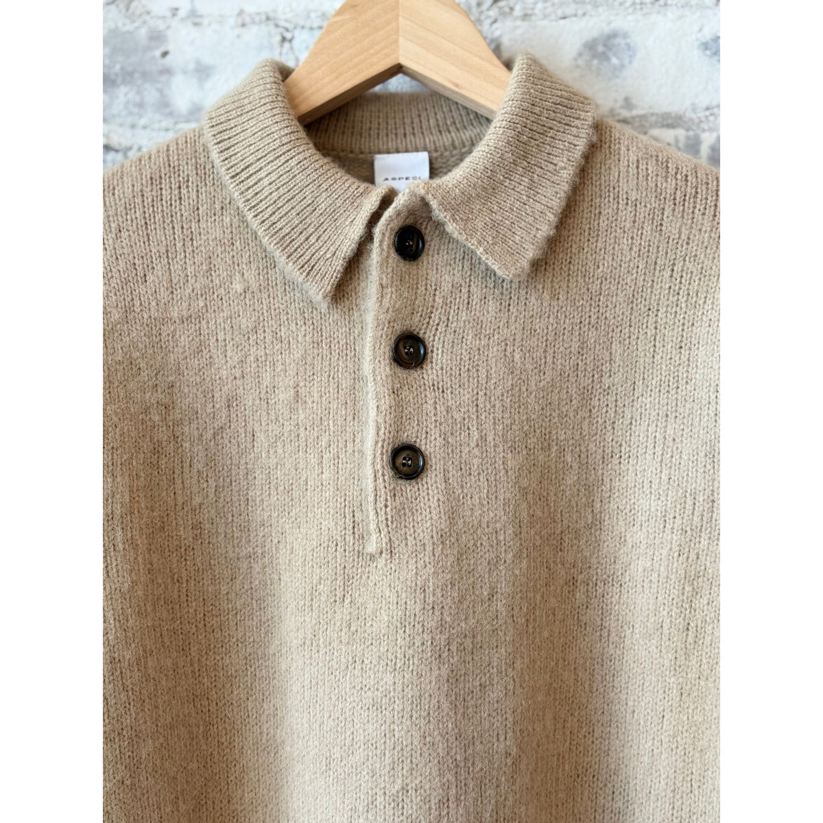 Aspesi LS Knit Polo - Sand Dark Gray