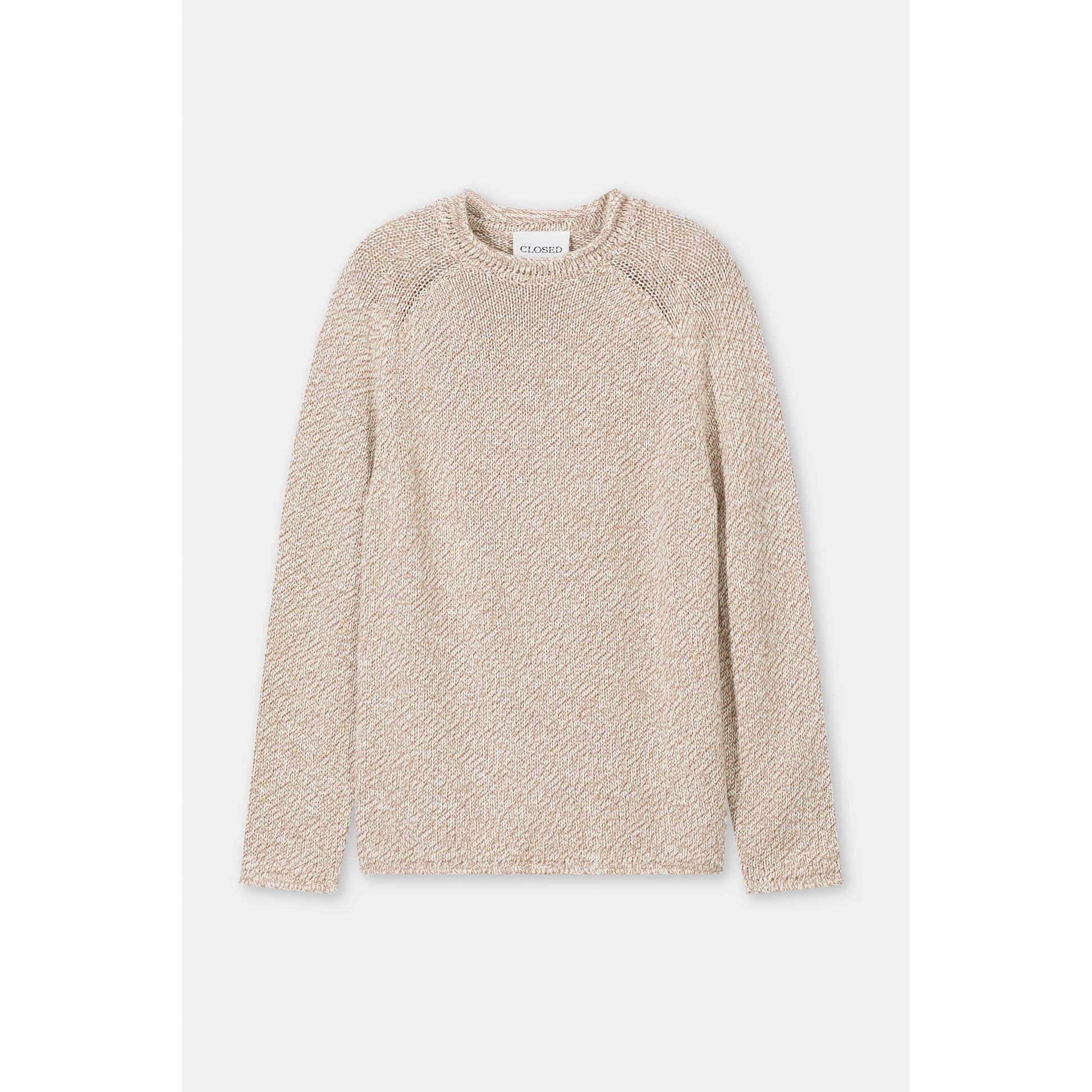 Men's raw edged knit sweater in rock beige by Closed Men's, featuring a textured knit fabric and casual fit.