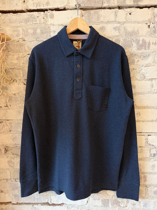 L/S Vintage Pique Polo - Navy Heather - DUNE + SALT