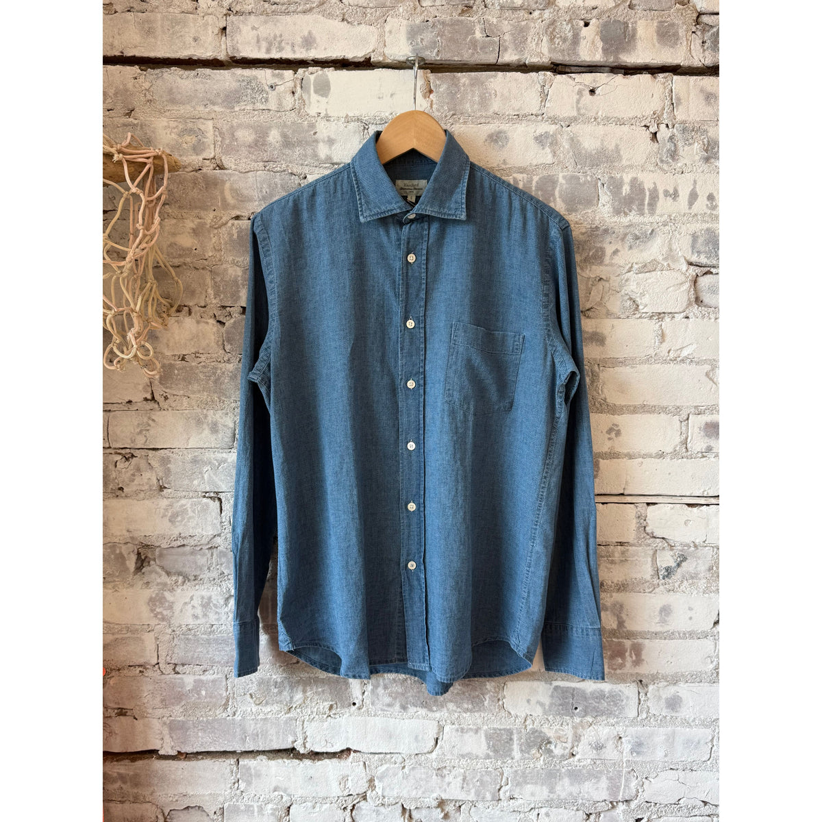 Men's Paul Yarn-Dyed Woven Shirt in light indigo micro check by Hartford Men's, featuring a classic button-down design.