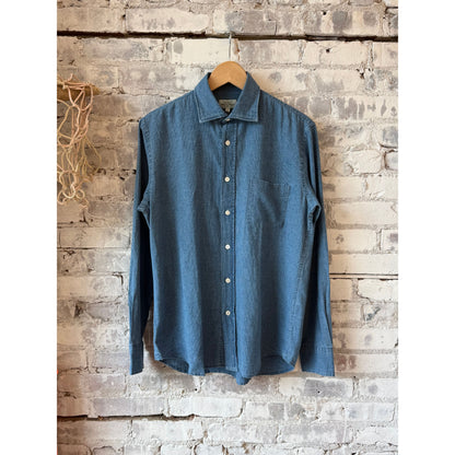 Men's Paul Yarn-Dyed Woven Shirt in light indigo micro check by Hartford Men's, featuring a classic button-down design.