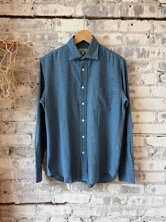 Hartford Men's Paul Yarn-Dyed Woven Shirt - Light Indigo Micro Check Light Gray