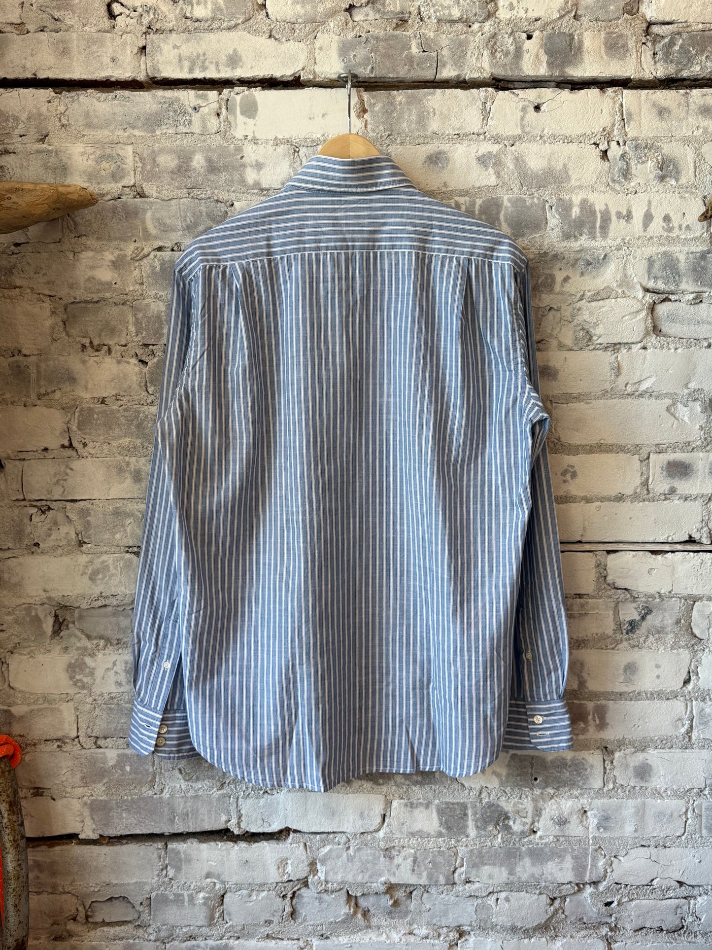 Hartford Men's Paul Striped Woven Shirt - Mid Blue/White Dark Gray
