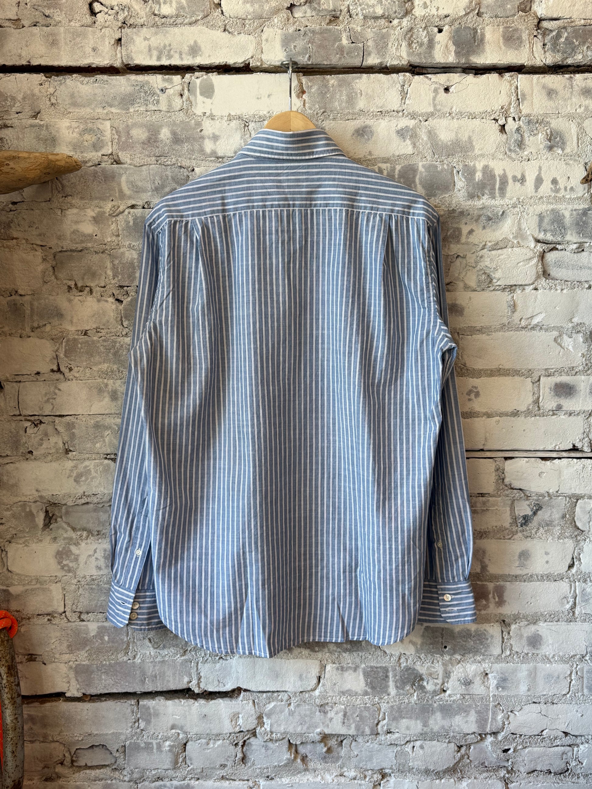 Hartford Men's Paul Striped Woven Shirt - Mid Blue/White Dark Gray