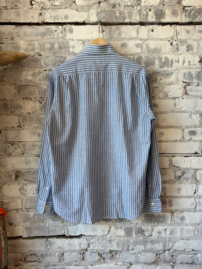 Hartford Men's Paul Striped Woven Shirt - Mid Blue/White Dark Gray