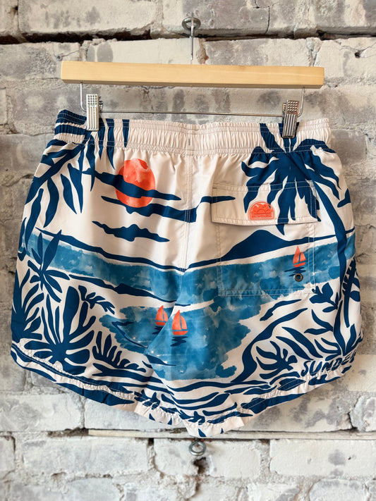 Sundek Nostalgic Sea Print Elastic Waist Boardshort (Recycled Poly) - Multicolor Gray