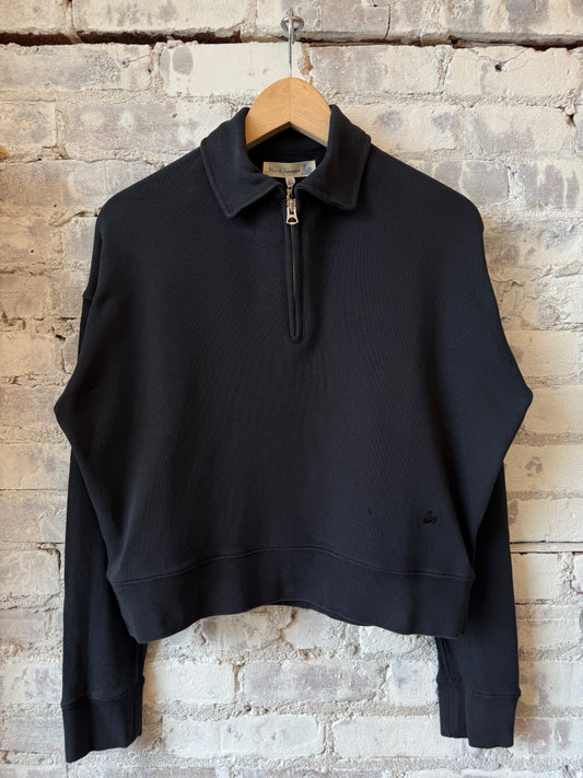 Merz b. Schwanen Cropped Retro Fleece Women's Half-Zip Sweatshirt - Charcoal Dark Slate Gray