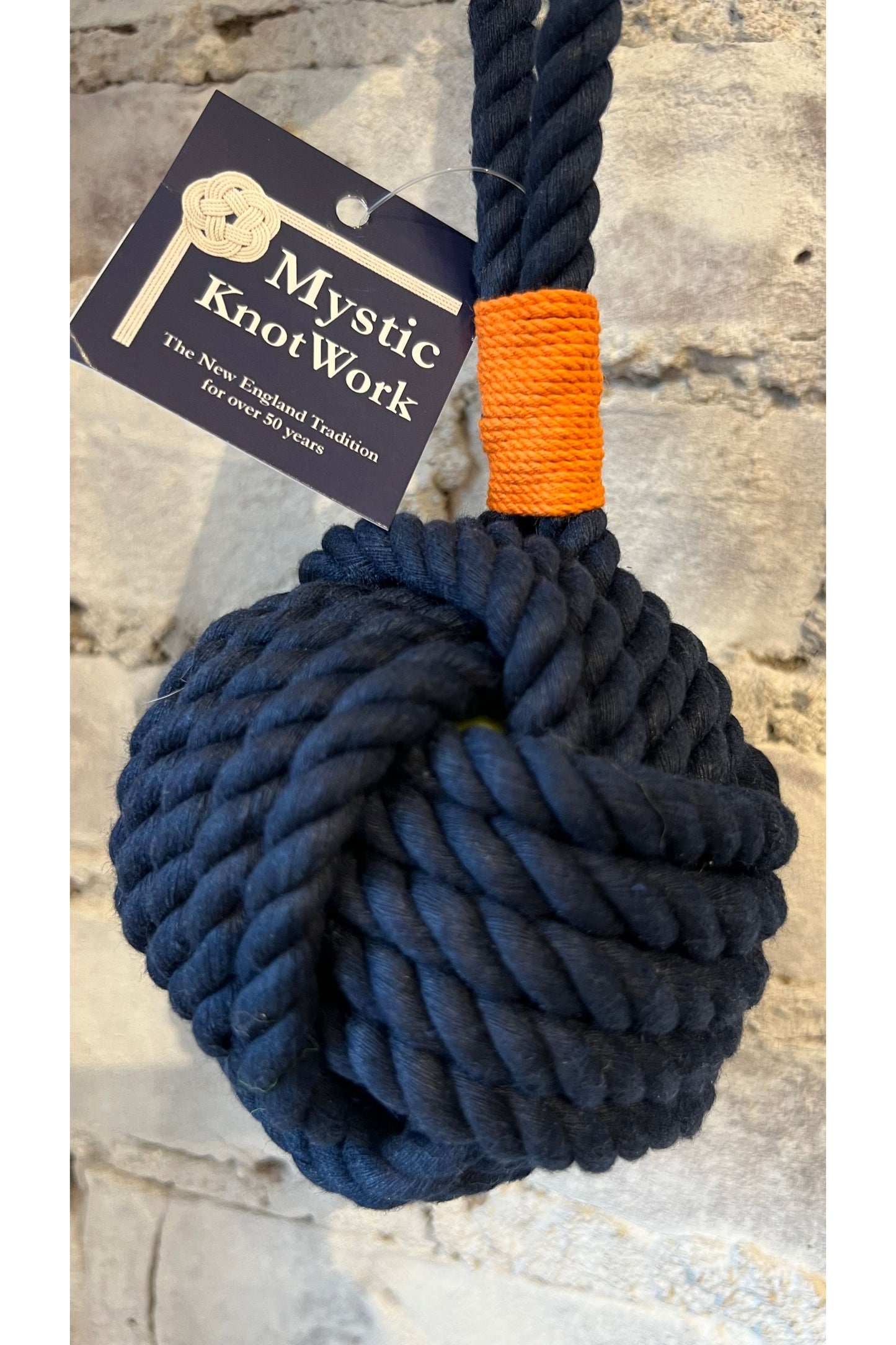 Large Monkey Fist Rope Dog Toy - Navy/Orange - DUNE + SALT