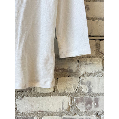 Women's Stretch Linen 3/4 Sleeve Boatneck Top by Majestic Filatures in Blanc, semi-relaxed fit, showing front view with boat neckline.