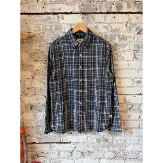 Surfside Supply Brian Washed Twill Plaid Shirt - Blue Combo Gray