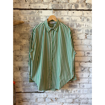 LMND Mara Striped Oversized Long Sleeve Shirt - Green Hills/White/Navy Dim Gray