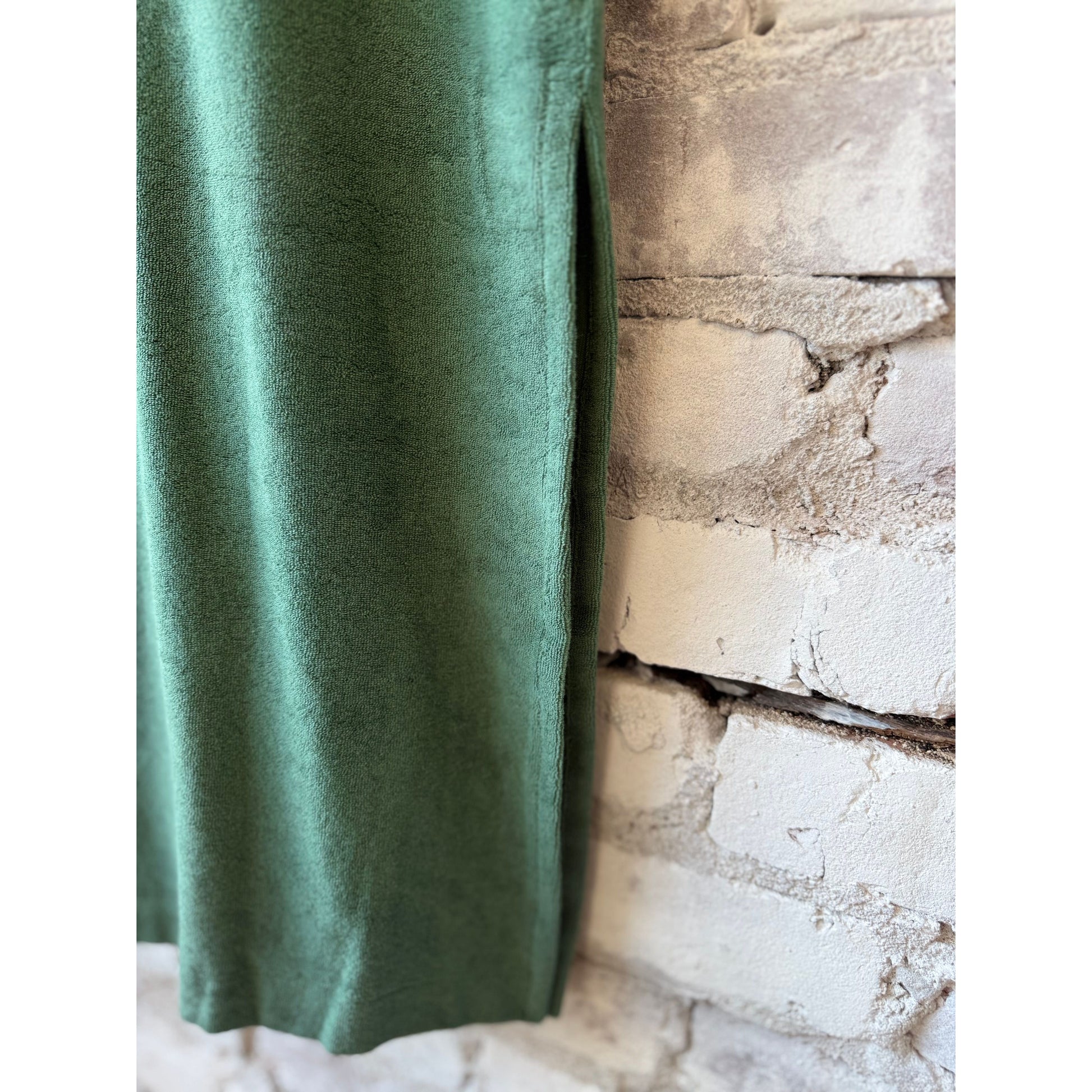 Women's Organic Cotton Terry Elbow Sleeve Polo Maxi Dress by Majestic Filatures in Agave, featuring a relaxed fit and casual style.