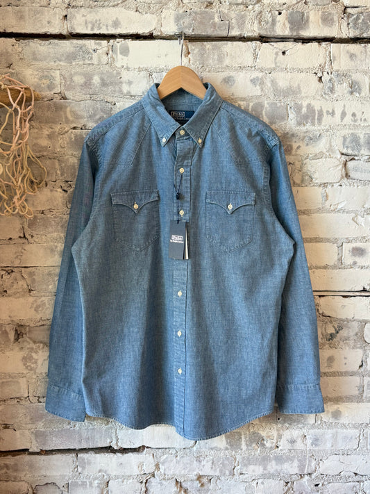 Chambray Classic Western Sport Shirt - Medium Indigo - DUNE + SALT