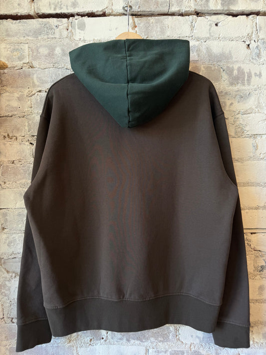 Presidents bicolor climber hoodie in Hickory and Bottle colors, casual sweatshirt with hood and front pocket.