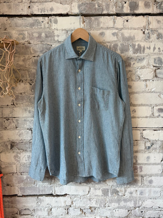 Hartford Men's Paul Woven Yarn Dyed Shirt - Light Hairline Indigo Stripe Gray