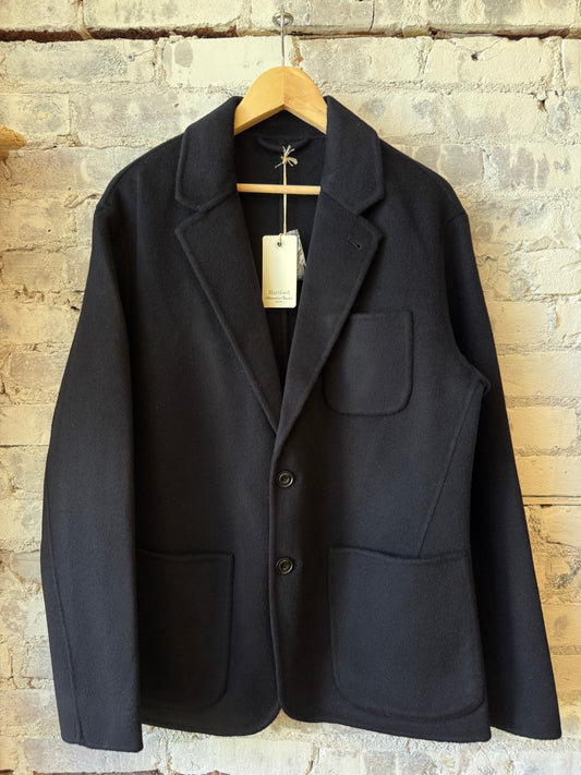 Hartford Men's Jojo Woven Jacket in navy, showing front view with woven texture and classic collar detail.