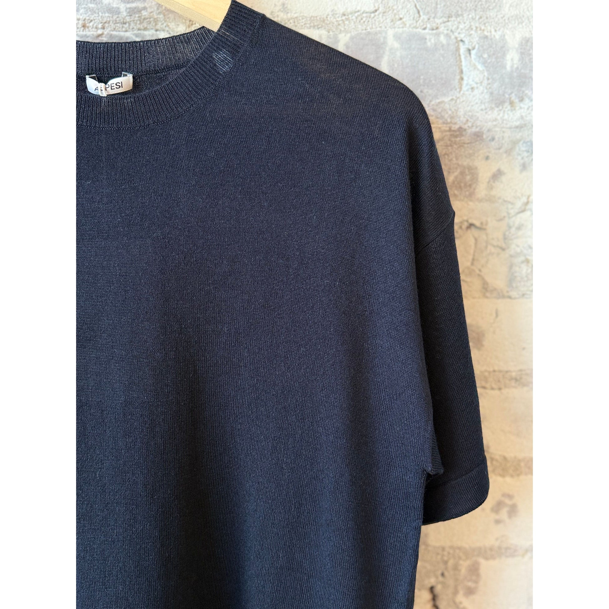Silk/Cotton/Cashmere Knitted T-Shirt - Black Navy - DUNE + SALT